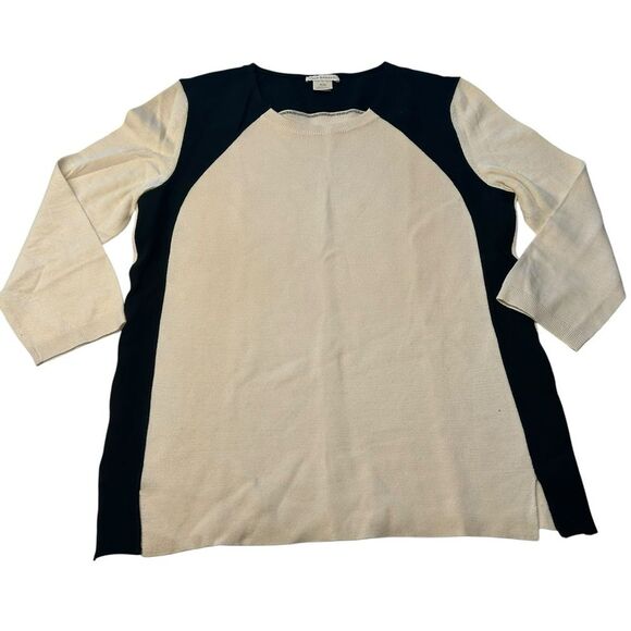 Club Monaco Sz M Lightweight Colorblock Sweater Cream Black Wool Nautical Preppy - Picture 2 of 7